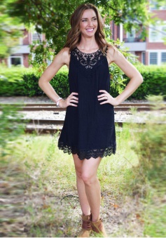 A-Line Jewel Polyester Little Black Dress with Lace