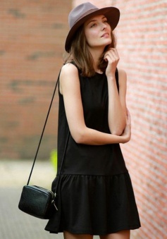 A-Line Jewel Sleeveless Polyester Little Black Dress