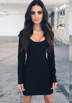 Bodycon Scoop Long Sleeves Spandex Little Black Dress Bandage Back