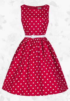Red Retro Scoop 50s 60s White Polka Dots Party Swing Cocktail Dress With Belt
