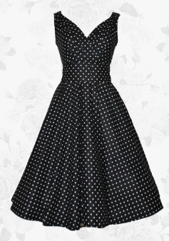 Black Vintage Style V-neck White Polka Dots 50s 60s Party Cocktail Dress