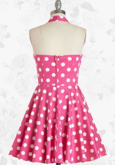Pink Wommen's Retro 50s 60s Halter Polka Dots Swing Party Cocktail ...