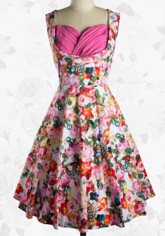 Women Lindy Bop 50s Retro Floral Print Rockabilly Swing Party Evening Dress