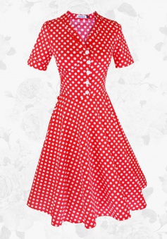 Red Vintage 50s 60s Polka Dot Short Sleeves Midi Rockabilly Party Swing Dress