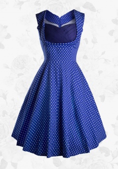 Royal Blue Vintage 50s Sweetheart White Polka Dots Party Swing Women Dress