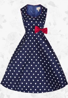 Blue Retro 50s 60s Style Polka Dot Rockabilly Swing Pinup Party Dress With Bowknot