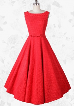 Women's Vintage Style 50s 60s Scoop Red Swing Party Dress With Belt