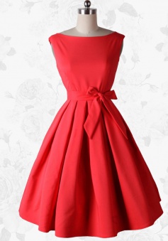 Red Vintage 50s Sleeveless Cotton Rockabilly Party Swing Dress with Belt