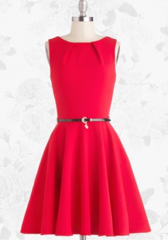 Red Retro 50s Style Knee Length Sleeveless Party Swing Prom Dress With Belt