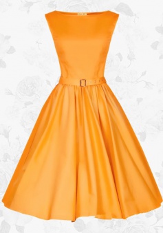 Women's Retro 50s Style Empire Orange Casual Party Swing Prom Dress With Belt