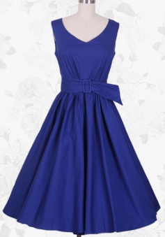 Royal Blue Vintage Style O-Neck Empire 50s 60s Pinup Party Swing Dress For Women