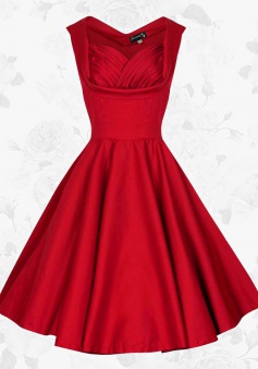 Women 50s Retro Square Neck Knee Length Red Swing Party Prom Dress