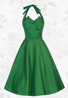 Women's Retro Halter 50s 60s Buttons Cotton Green Short Swing Party Dress