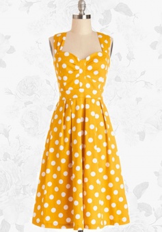 Yellow Retro Polka Dot 50s Style Vintage Rockabilly Swing Party Dress