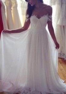 Elegant Floor Length Off Shoulder Lace Wedding Dresses With Appliques