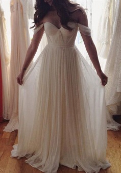 Sleeveless Off-the-Shoulder Floor-Length Chiffon A Line Wedding Dresses