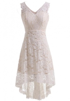 High Low V-neck Lace Short Wedding Dress