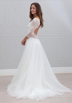 Simple V-neck Bride Dress Lace Tulle A-line Backless 2018 Wedding Dress