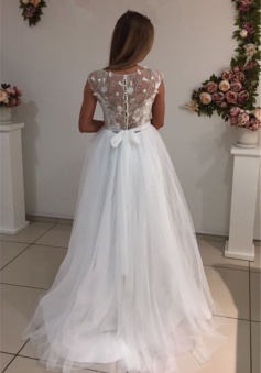 A-Line Elegant Bride Dress 2018 Cap Sleeves Appliques White Tulle Wedding Dresses