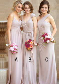 A-Line Spaghetti Straps Floor-Length Grey Chiffon Bridesmaid Dress