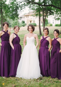 A-Line Halter Floor-Lenth Sleeveless Grape Chiffon Bridesmaid Dress with Pockets