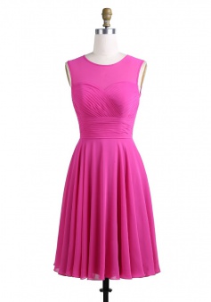 A-Line Crew Knee-Length Sleeveless Keyhole Back Fuchsia Chiffon Bridesmaid Dress