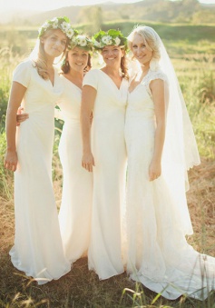 Sheath V-Neck Short Sleeves Floor-Length Chiffon Bridesmaid Dress