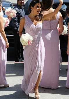 A-Line One Shoulder Lilac Chiffon Bridesmaid Dress with Split