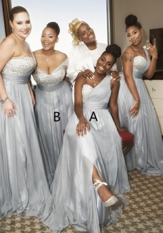 A-Line One Shoulder Grey Chiffon Bridesmaid Dress with Sequins Split