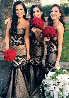 Mermaid Sweetheart Black Lace Bridesmaid Dress with Appliques