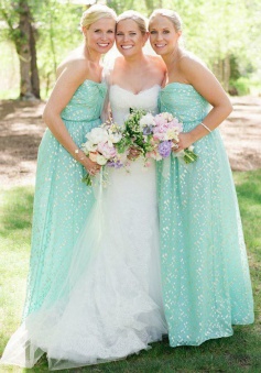 A-Line Sweetheart Floor-Length Mint Green Floral Bridesmaid Dress