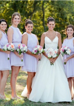 A-Line Round Neck Short Lavender Chiffon Bridesmaid Dress Open Back