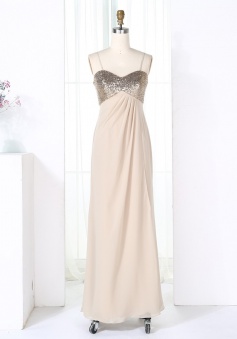 Sheath Spaghetti Straps Pearl Pink Empire Chiffon Bridesmaid Dress with Sequins