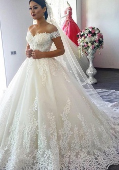 A-Line Applique 2018 Off The Shoulder Lace Wedding Dress