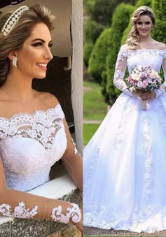 Princess Lace Long Sleeve 2018 Zipper Button Wedding Dress
