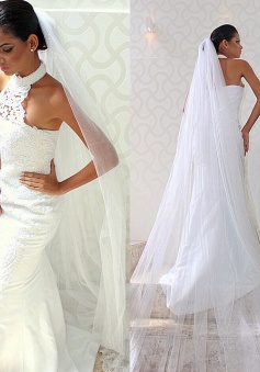 Halter Mermaid Lace Chic Sexy Sleeveless Court-train Wedding Dress