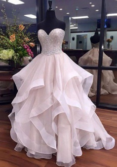 Beadings Sweetheart Elegant Ruffles Floor-Length Tulle 2018 Wedding Dresses