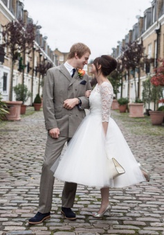 Lace Designer Tulle Tea-Length Charming Zipper Wedding Dress