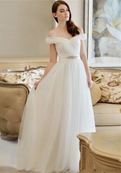 Crystal Newest Long Off-the-shoulder A-line Wedding Dress