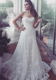 Tulle Elegent Sweetheart Sweep-Train Sleeveless Lace Wedding Dresses