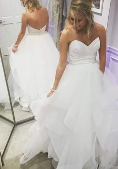 Sweetheart Long Tiered Ruffles Summer A-Line Empire Wedding Dresses