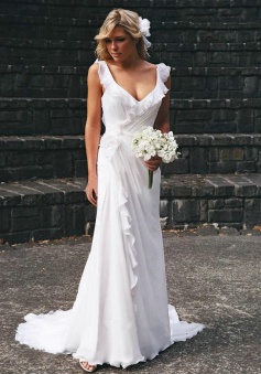 2018 Elegant V-neck Chiffon Wedding Dress Summer Beach Ruffles Sleeveless Bridal Dresses