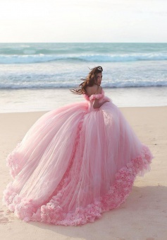 2018 Sweet 16 Quinceanera Dresses Off The Shoulder Corset Canfy Pink Wedding Dress with Flowers BA3070