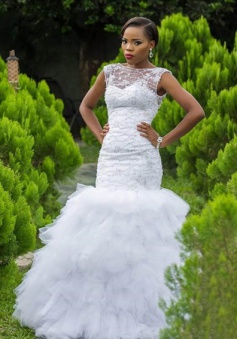 Sexy Mermaid Tiered Long Wedding Dresses Crystal Sleeveless 2018 Bridal Gowns
