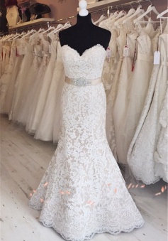 2018 Elegant Full Lace Wedding Gowns Mermaid Sweetheart Cheap Bride Dress with Sash