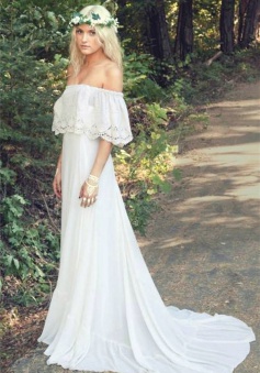 Off The Shoulder 2018 Bohemian Wedding Dresses Lace Summer Beach Wedding Gown BO6883