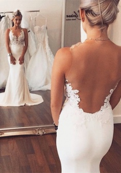 2018 Sheer back Mermaid Wedding Dress Sleeveless Lace summer Beach Wedding Gowns BA3612