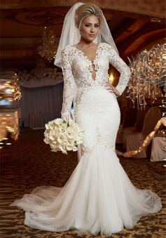 Scoop Long Sleeve Lace Wedding Dress Online Mermaid Backless 2018 Bridal Gowns