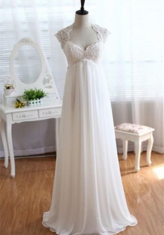 2018 Empire Waist Wedding Dress Lace Chiffon Summer Beach Bride Dresses