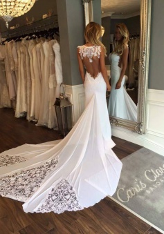 2018 Open Back Sheath Wedding Dresses Sleeveless Vintage Lace Bride Dress